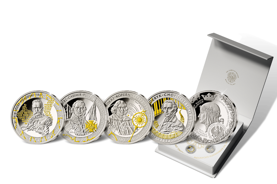 The Giants of Poland • #2 Kazimierz Casimir Pulaski (1745-1779) • 1 Ounce .999 Silver Proof • 45 mm • 24-ct Gold Accents • Starter