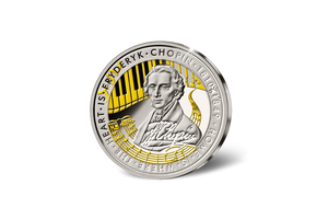 Frederic Chopin (1810-1849) Commemorative Medallion • 1 Ounce .999 Silver Proof • 45 mm • 24-ct Gold Accents